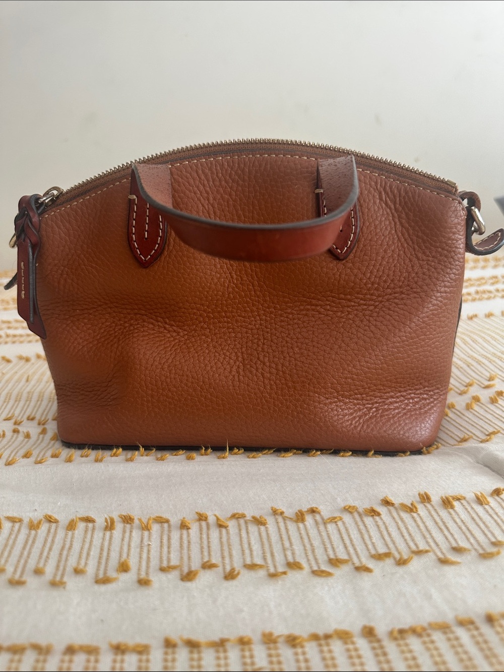 Dooney & Bourke Brown Pebbled Leather Satchel with Gold Plaque - Picture 2 of 5